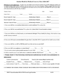 2026-2027 Student Health & Medical Concerns Sheet (2)